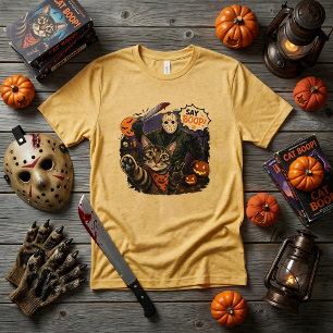 "Say Boop!" Horror Cat Selfie Jason Mask Tri-Blend Shirt
