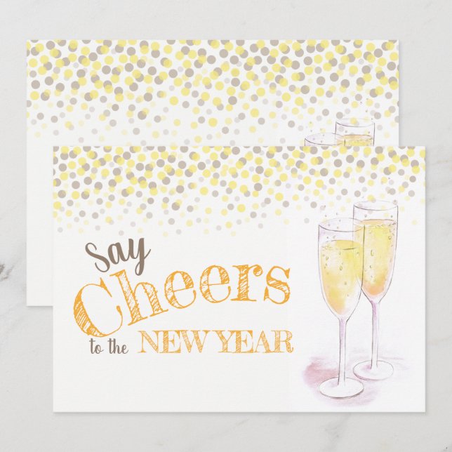 Say cheers to the New Year champagne glasses Invitation (Front/Back)
