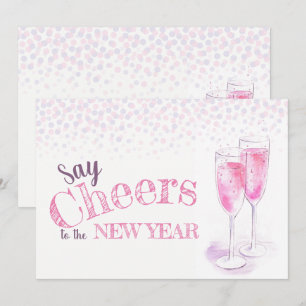 Say cheers to the New Year pink champagne glasses Invitation