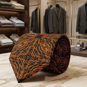 Say Cheese And Macaroni Orange On Black Pattern Tie