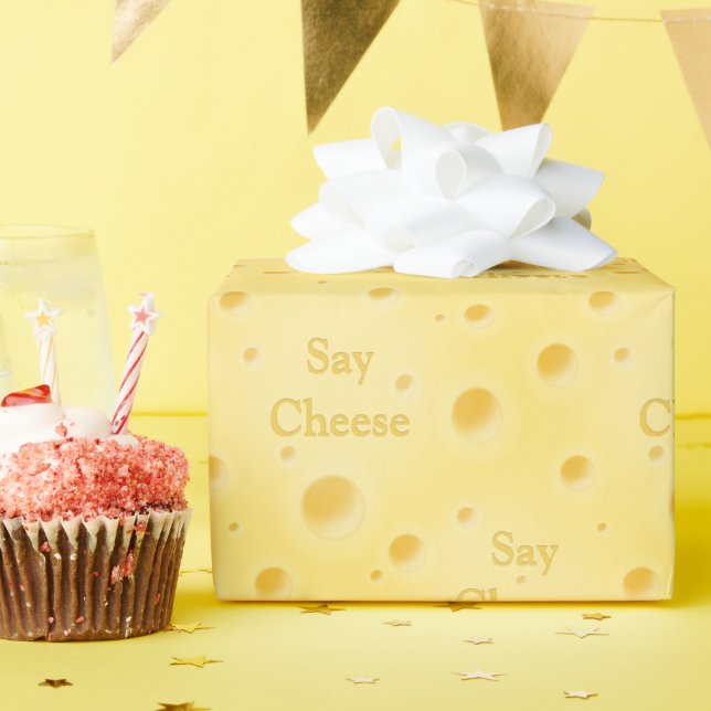 "Say Cheese" Creamy Swiss Cheese Cute Customizable Wrapping Paper (Birthday Party)