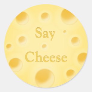 "Say Cheese" Customizable Cute Holey Swiss Cheese Classic Round Sticker