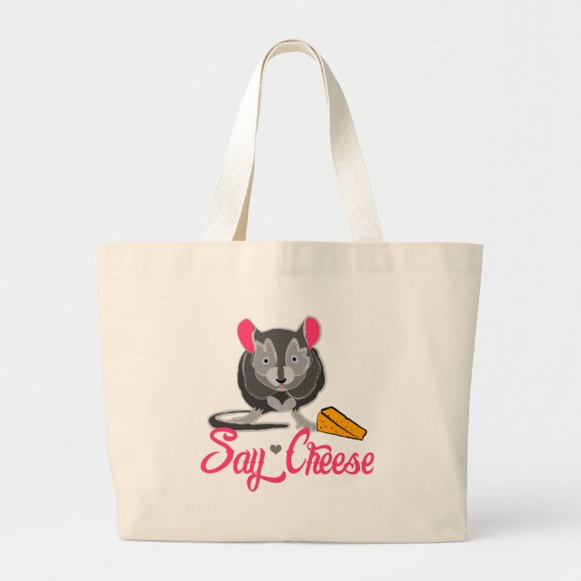 Say Cheese Mouse Large Tote Bag (Front)