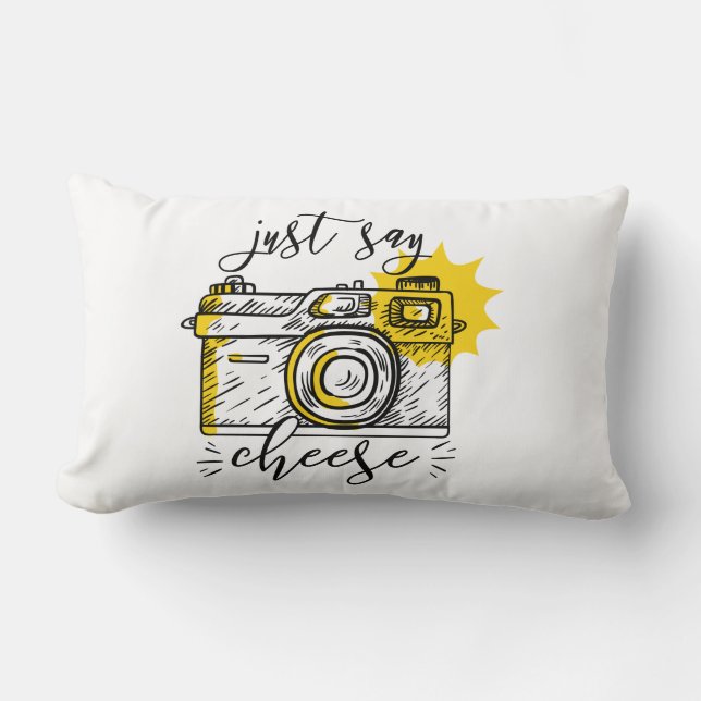 "Say Cheese" Retro Camera Photographer Photography Lumbar Pillow (Front)