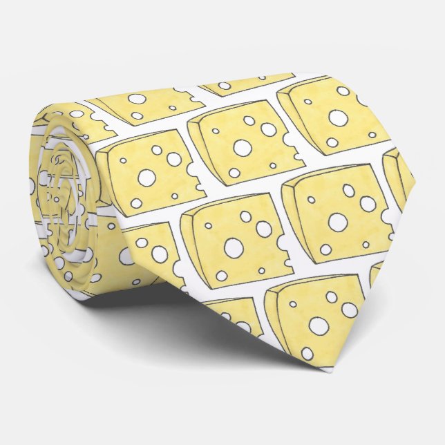 Say Cheese Yellow Holey Swiss Cheese Wedge Foodie Tie (Rolled)