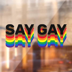 Say Gay rainbow lgbtq gay pride flag typography Window Cling