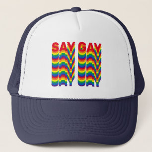 Say Gay rainbow lgbtq pride flag retro pattern Trucker Hat