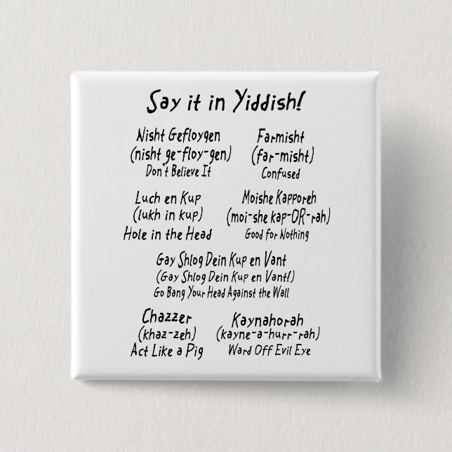Say it in Yiddish 2 Inch Square Button (Front)
