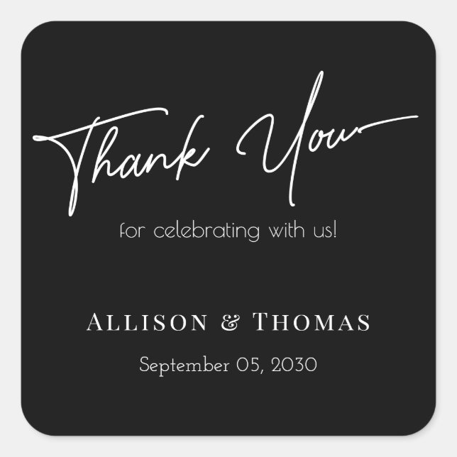 Say it with style: Sophisticated Wedding Thank You Square Sticker (Front)