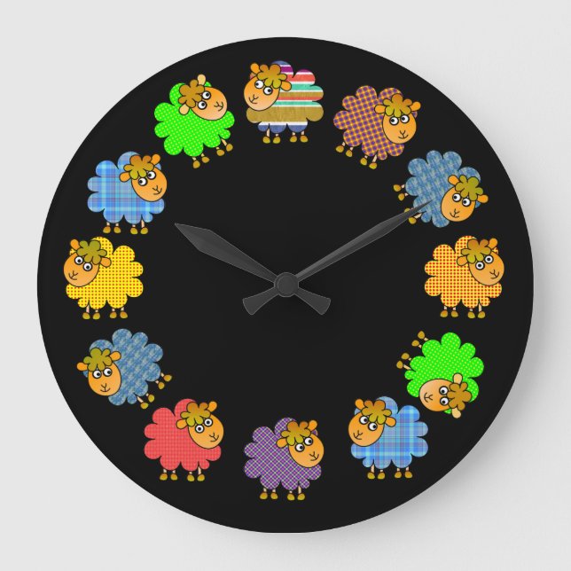 Say NO to Boring Sheep - a 'Garland of Sheep' Large Clock (Front)