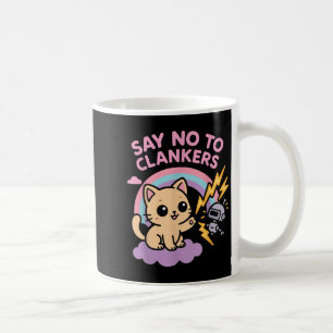 Say No To Clankers Anti Ai Robots Cute Kitten Rain Coffee Mug