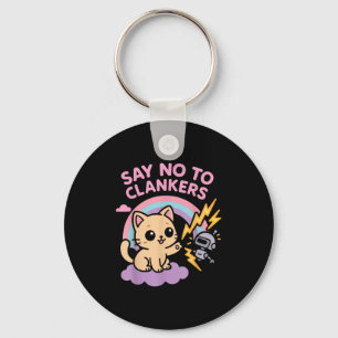 Say No To Clankers Anti Ai Robots Cute Kitten Rain Keychain