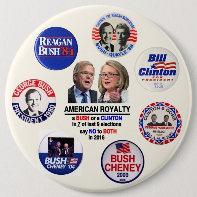 Say No to Jeb & Hillary in 2016 6 Inch Round Button (Front)