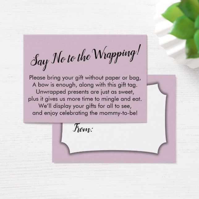 Say No to Wrapping Baby Shower Mauve Gift Card (Desk)
