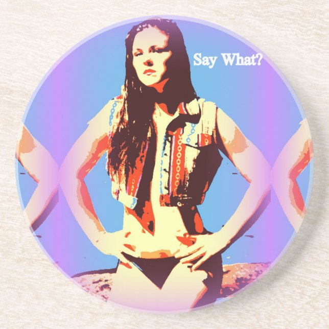 say what bikini girl drink coaster (Front)
