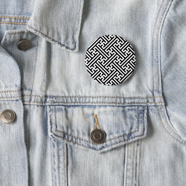 Sayagata pattern, Japanese, Black and White 2 Inch Round Button (In Situ)