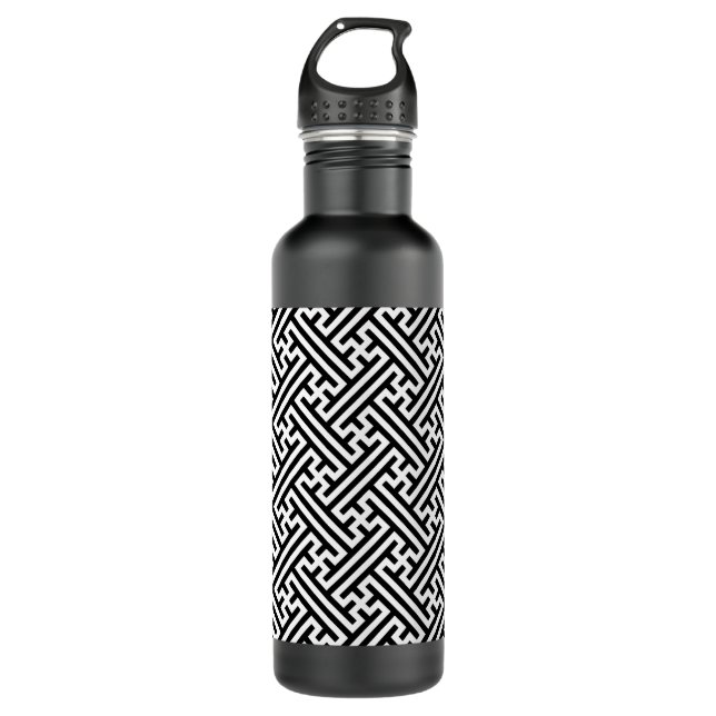 Sayagata pattern, Japanese, Black and White 710 Ml Water Bottle (Front)