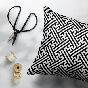 Sayagata pattern, Japanese, Black and White Accent Pillow