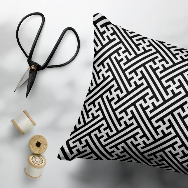 Sayagata pattern, Japanese, Black and White Accent Pillow (Creator Uploaded)