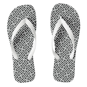 Sayagata pattern, Japanese, Black and White Flip Flops
