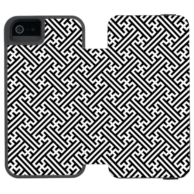 Sayagata pattern, Japanese, Black and White Incipio iPhone Wallet Case (Folio Open)