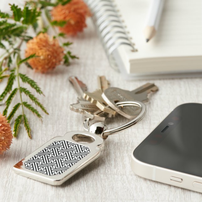 Sayagata pattern, Japanese, Black and White Keychain (Side)