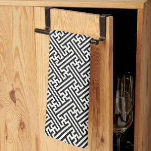 Sayagata pattern, Japanese, Black and White Kitchen Towel