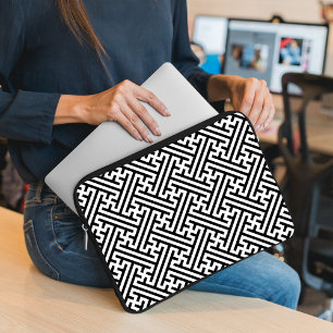 Sayagata pattern, Japanese, Black and White Laptop Sleeve