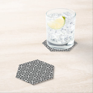 Sayagata pattern, Japanese, Black and White Paper Coaster