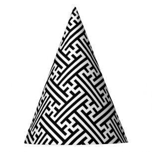 Sayagata pattern, Japanese, Black and White Party Hat