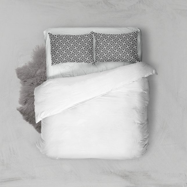 Sayagata pattern, Japanese, Black and White Pillowcase (Creator Uploaded)