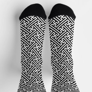 Sayagata pattern, Japanese, Black and White Socks