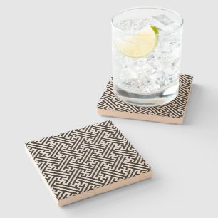 Sayagata pattern, Japanese, Black and White Stone Coaster
