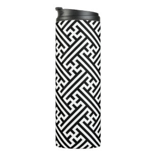 Sayagata pattern, Japanese, Black and White Thermal Tumbler
