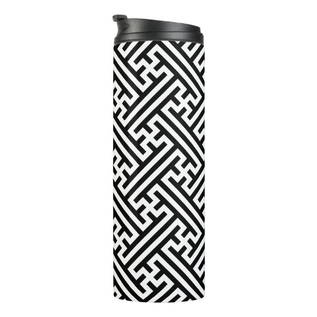 Sayagata pattern, Japanese, Black and White Thermal Tumbler (Rotated Right)
