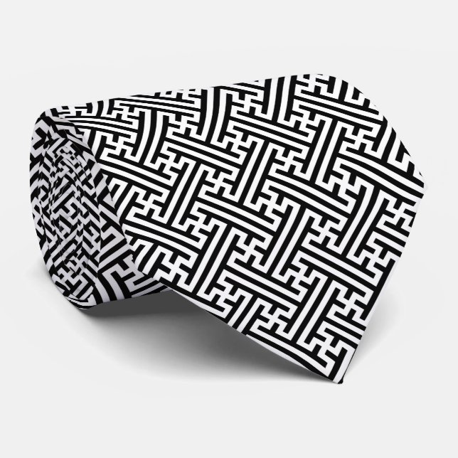 Sayagata pattern, Japanese, Black and White Tie (Rolled)