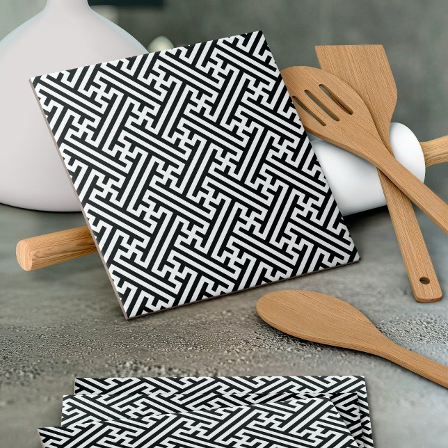 Sayagata pattern, Japanese, Black and White Tile (Creator Uploaded)