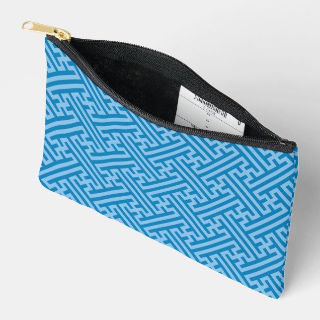 Sayagata pattern, Japanese, Blue and Baby Blue Accessory Pouch (Open)