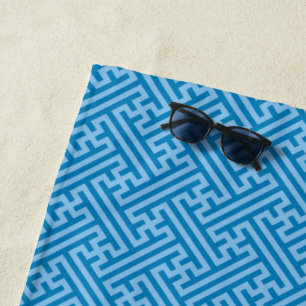 Sayagata pattern, Japanese, Blue and Baby Blue Beach Towel