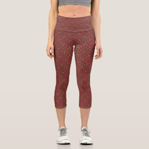 Sayagata pattern, Japanese, Burgundy and Gold Capri Leggings
