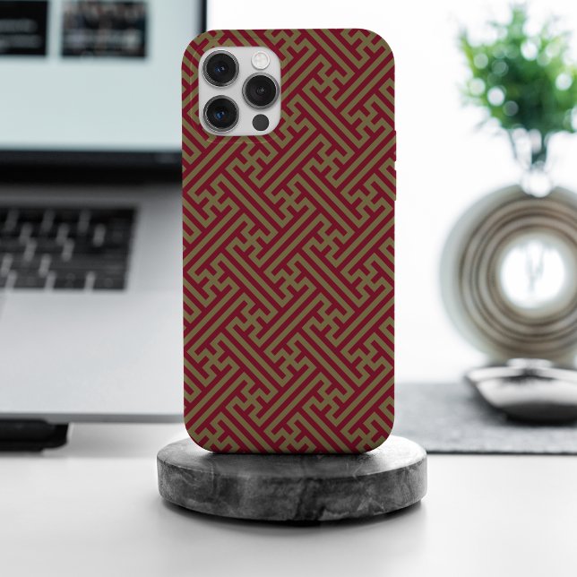 Sayagata pattern, Japanese, Burgundy and Gold iPhone Case (Creator Uploaded)