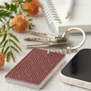Sayagata pattern, Japanese, Burgundy and Gold Keychain