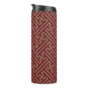 Sayagata pattern, Japanese, Burgundy and Gold Thermal Tumbler