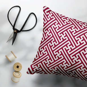Sayagata pattern, Japanese, Burgundy and White Accent Pillow