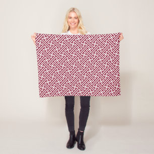 Sayagata pattern, Japanese, Burgundy and White  Fleece Blanket