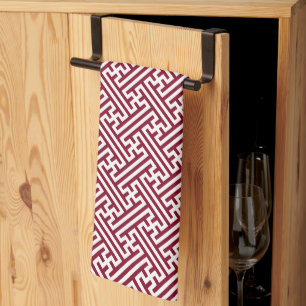 Sayagata pattern, Japanese, Burgundy and White Kitchen Towel