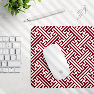 Sayagata pattern, Japanese, Burgundy and White  Mouse Pad