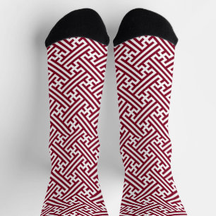 Sayagata pattern, Japanese, Burgundy and White  Socks