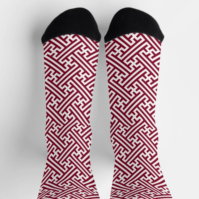 Sayagata pattern, Japanese, Burgundy and White  Socks (Top)