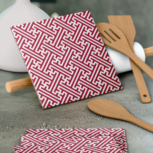 Sayagata pattern, Japanese, Burgundy and White  Tile